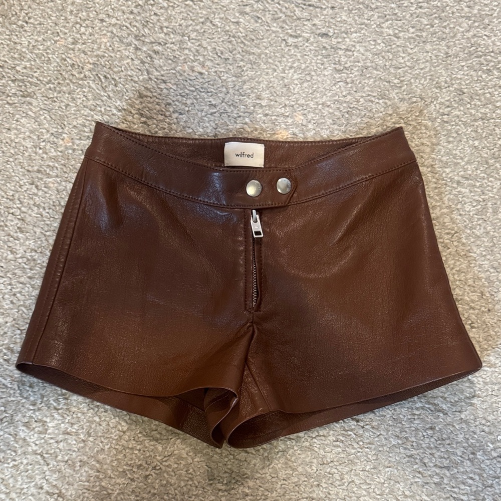 Wilfred Chocolate Brown High-Waist Faux Leather Shorts